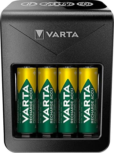 VARTA Akü şarj cihazı, 4 x AA 2100 mAh dahil, şarj edilebilir AA/AAA/9V ve USB cihazlar için, LCD Plug Charger+, tek yuvalı şarj, siyah