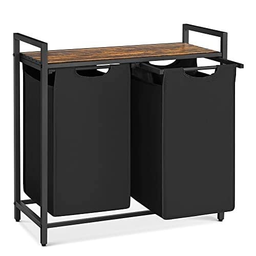Vasagle 2 Bölmeli Çamaşır Sepeti, Raflı Çamaşır Sepeti, Çamaşır Kutusu, Çıkarılabilir Oxford Kumaş, Metal Çerçeve, Kahverengi/Siyah