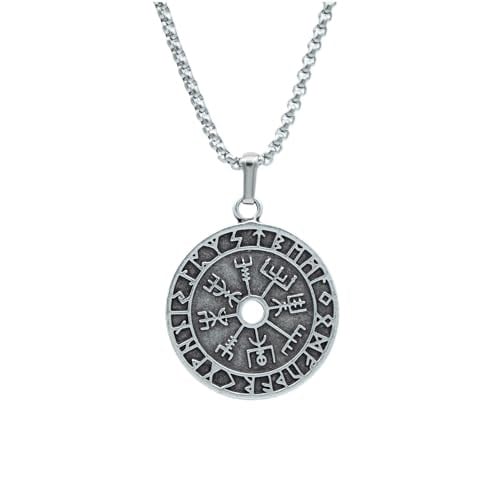 Vegvisir Pusula - Viking Sembol Örme Zincir Kolye - Gümüş Kaplama - Erkek Kadın Kolye - No:1379