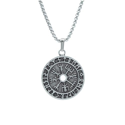 Vegvisir Pusula - Viking Sembol Örme Zincir Kolye - Gümüş Kaplama - Erkek Kadın Kolye - No:1379