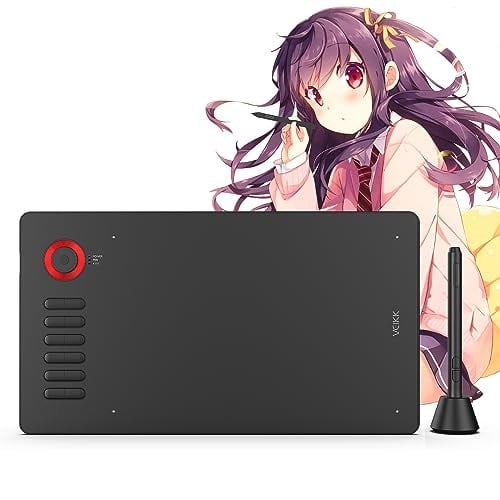 Veikk A15 Pro 10x6 İnç Profesyonel Grafik Tablet, 8192 Seviye Pilsiz Kalem, 12 Kısayol Tuşu ve Döner Kontrol Düğmesi, Windows/Mac/Android Uyumlu