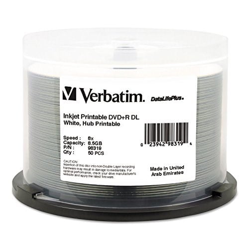 Verbatim DVD+R DL 8.5GB 8X DataLifePlus Beyaz Mürekkep Püskürtmeli Yazdırılabilir, Hub Yazdırılabilir - 50pk Mil - 98319