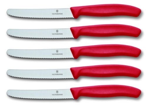 Victorinox Domates bıçağı, ekmek bıçağı, sofra bıçağı seti, 5 parça, Swiss Classic (kırmızı)