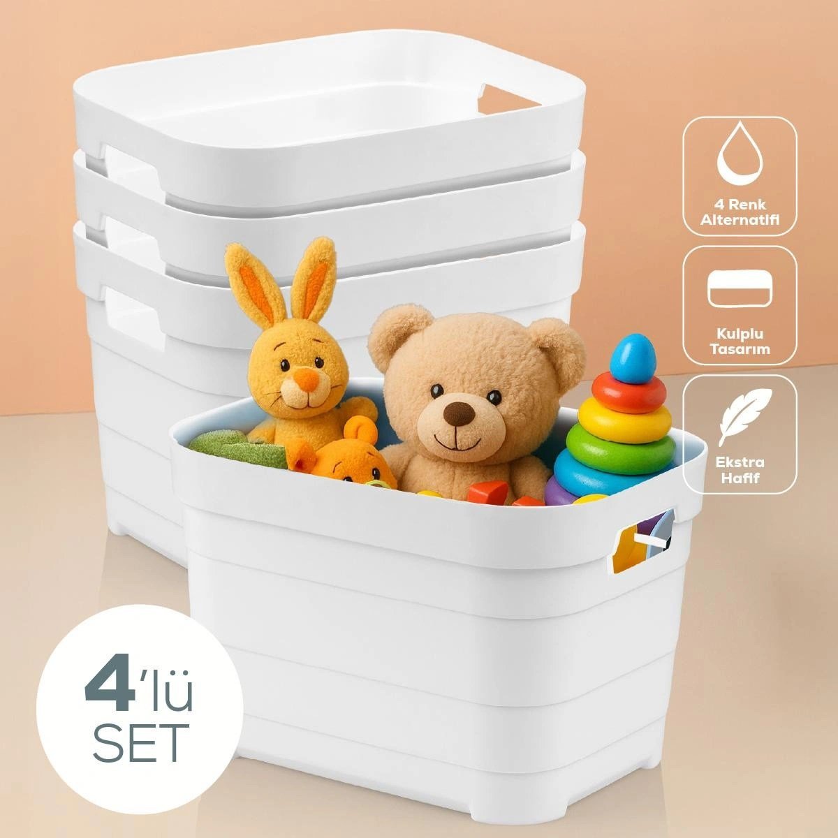 Vienev 4'lü 5 Litre Saklama Kutusu Beyaz