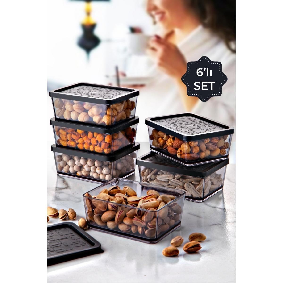 Vienev 6lı Multi Set Kahvaltılık İkramlık Saklama Kabı Küçük Boy Siyah