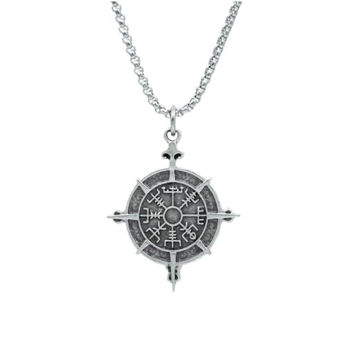 Viking Vegvisir Pusula Örme Zincir Kolye - Gümüş Kaplama - Erkek Kadın Kolye - No:1455