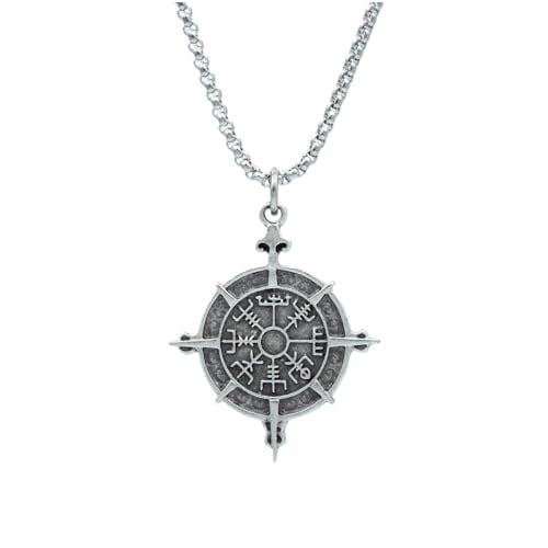 Viking Vegvisir Pusula Örme Zincir Kolye - Gümüş Kaplama - Erkek Kadın Kolye - No:1455