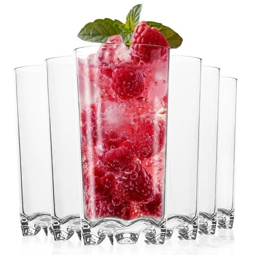 Vivocci Kırılmaz Tritan Plastik Su İçme Bardakları 12 oz | Meyve Suyu İçecekleri ve Kokteyller için İdeal | Kırılmaz Barware | Highball Uzun Şeffaf Bardak Bardakları | Bulaşık Makinesinde Yıkanabilir