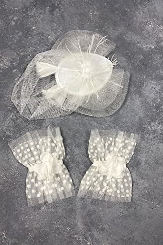 Vualet Nikah Şapkası Gelin Saç Aksesuarı Ve Havin Taşlı Çift Bilek Aksesuarı