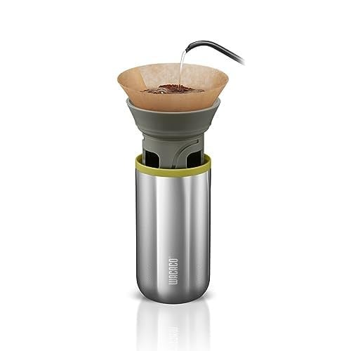 WACACO Cuppamoka kahve demliği, taşınabilir damla kahve makinesi, 10 koni kağıt filtreli kahve makinesi, elle çalıştırılan, paslanmaz çelik kahve demleyici, 10 fl oz