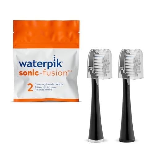 Waterpik Sonic-Fusion Diş Fırçası SFFB-2EB için Kapaklı Tam Boy Yedek Fırça Başlıkları 2 Adet Siyah