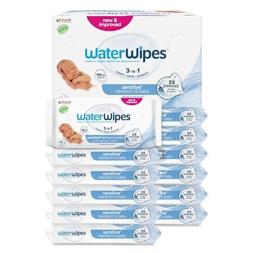 WaterWipes Yeni Doğan & Hassas Ciltler için 720 Yaprak Bebek Islak Mendili (12 x 60 Adet), Bitki Tabanlı