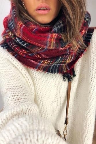 Wearflawless Çizgi Desenli Ekose Kalın Atkı kırmızı Tek Ebat