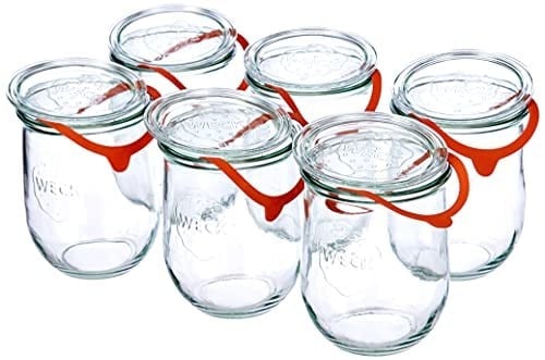 Weck Lale kavanozu, 1 litre, 6'lı set KAPAK, conta kıskaçları, cam, şeffaf, 6 x
