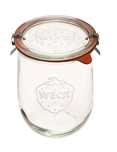 Weck Lale Kavanozu - Ekşi Hamur Başlangıç Kavanozları - 1 x WECK 745 Geniş Ağızlı Büyük Şeffaf Kavanoz - 1 Litre Cam Kapak, kauçuk conta ve çelik klips içerir