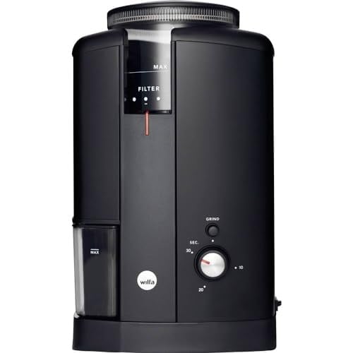 Wilfa SVART AROMA kahve değirmeni – 32 öğütme derecesi ayarı – konik değirmen – 250 g çekirdek haznesi – zamanlayıcı fonksiyonlu – 130 Watt – elektrikli kahve değirmeni (siyah)