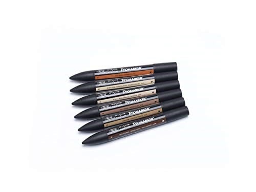 Winsor & Newton 0290077 ProMarker (cilt tonları, profesyonel yerleşim kalemi, 2 uç, ince ve geniş, çizimler, tasarım ve düzenler için) 6 renkli set