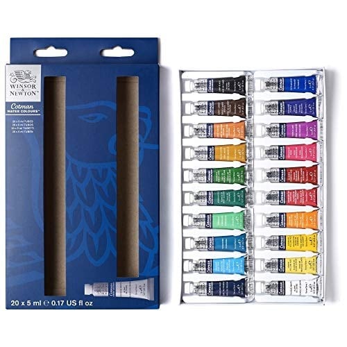 Winsor & Newton 390665 Cotman Suluboya Seti, Mükemmel Şeffaflık, Renk Dayanıklılığı ve Canlı Renkler için İşlenebilirlik - Başlangıç Seti 20 Renk 5 ml Tüplerde