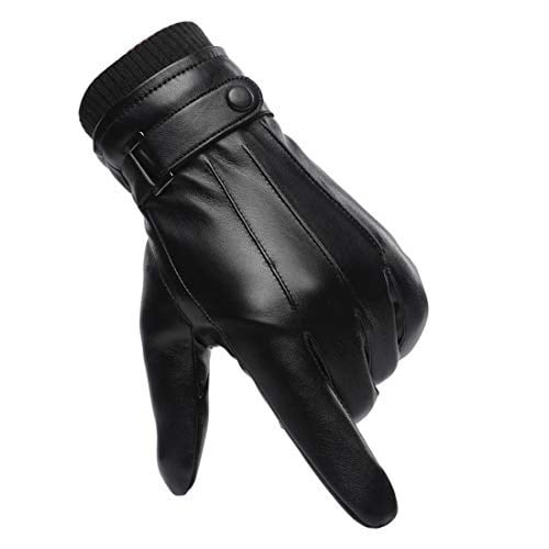 Winter Handschuhe Herren Faux Leder Warm Dick Vlies Winddicht Kälteschutz Thermal Fäustlinge Anti-Rutsch Berührungssensitiver Bildschirm für Outdoor Fahren Camping Damen Teenager…