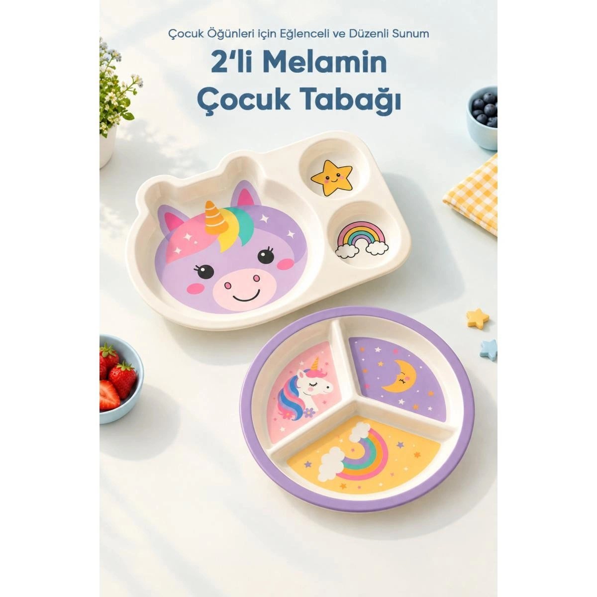 Wumboo 2'li Melamin Çocuk Tabağı - Ekstra Dayanıklı Bpa Free Beslenme Seti- Kırılmaz Çocuk Beslenme Tabağı