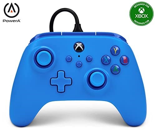 Xbox Series X|S ve Windows 10/11 için kablolu PowerA Controller - Mavi, Gamepad, kablolu video oyun denetleyicisi, oyun denetleyicisi, Xbox One, Type C ile uyumlu, resmi lisanslı