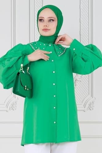 Yakası Taş Çakım Tunik-Benetton Yeşili