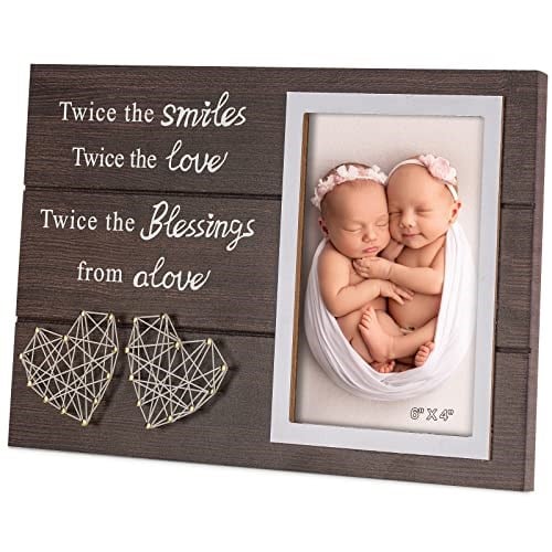 Yakucho Twice The Smiles, Twice The Love, Twice The Blessings from Above - Oyulmuş Doğal Ahşap Resim Çerçevesi - İkizler Fotoğraf Çerçevesi, Bebekler için İkizler Hediyeleri, Anne için İkizler Hediyel