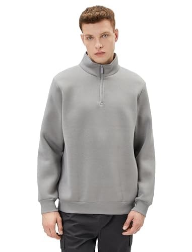 Yarım Fermuarlı Sweatshirt Basic Dik Yaka Ribanalı Uzun Kollu Şardonlu