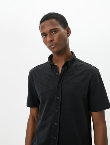 Yazlık Gömlek Kısa Kollu Klasik Yaka Dokulu Düğmeli Regular Fit