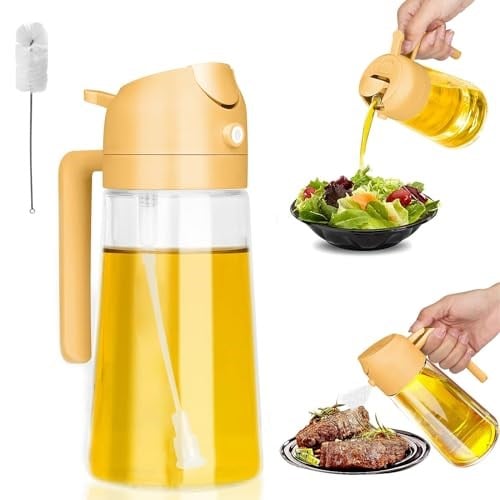 Yemek pişirmek için yağ şişesi, 470 ml yağ püskürtme şişesi, 2'si 1 arada dağıtıcı şişe, cam pişirme şişesi, cam yağ şişesi, yağ şişesi ağzı ve püskürtücü, salata ve ekmek pişirmek için yağ püskürtücü