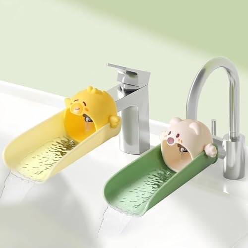 Yeni yürümeye başlayan çocuklar için 2 paket musluk genişletici, banyo, mutfak, EASICUTI gıda sınıfı silikon musluk uzatma, bebek el yıkama su musluğu genişletici standart ve boynu musluk uyar