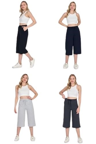 Yüksek Bel Cepli Rahat Kesim Mevsimlik Kadın Diz Altı 4'lü Bermuda Siyah-Lacivert-Gri-Antrasit Kapri Şort MTLCB111-4 - Bedenler: 3XL, 4XL, XS, S, M, L, XL