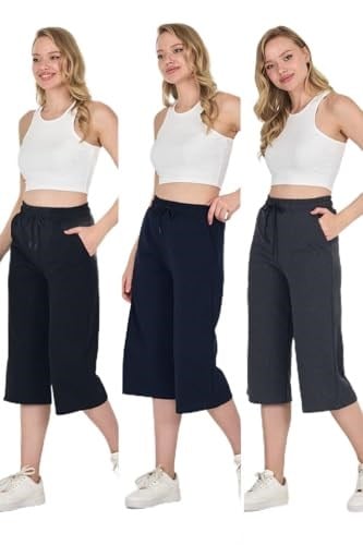 Yüksek Bel Cepli Rahat Kesim Mevsimlik Kadın Diz Altı 3'lü Bermuda Siyah-Lacivert-Antrasit Kapri Şort - Bedenler: 3XL, 4XL, XS, S, M, L, XX-Large, XL