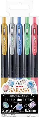 Zebra Jel Tükenmez Kalem Sarasa Clip 0.5mm Deco Shine Renk, 5 Renk Seti (JJ15-5C-SH)