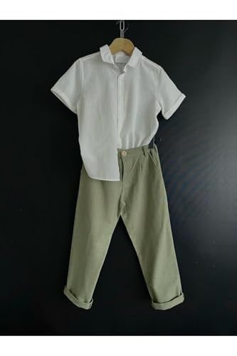 Zelhankids%100 ORGANİK KETEN GÖMLEK VE PANTOLON TAKIM BEYAZ 3-4 Yaş