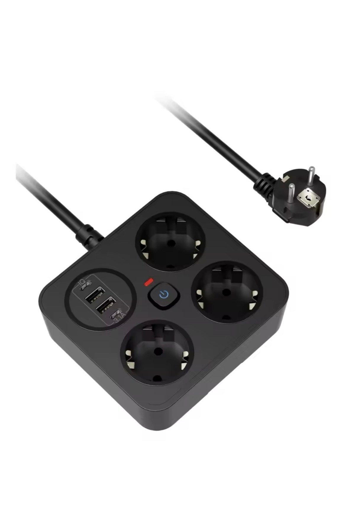 Aşırı Yük Koruyucu Avrupa Soket Kartı Tip-C Usb 2 m Uzatma Kablosu  Emniyet Anahtarı ile