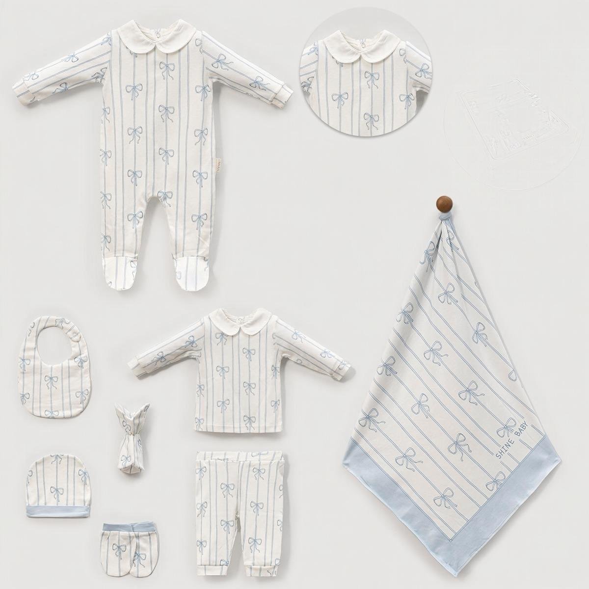 Kız Bebek Mavi Fiyonk Premium 8'li Set