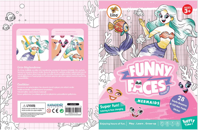 LİNO FUNNY FACES STİCKERLI BOYAMA KİTABI DENİZ KIZI