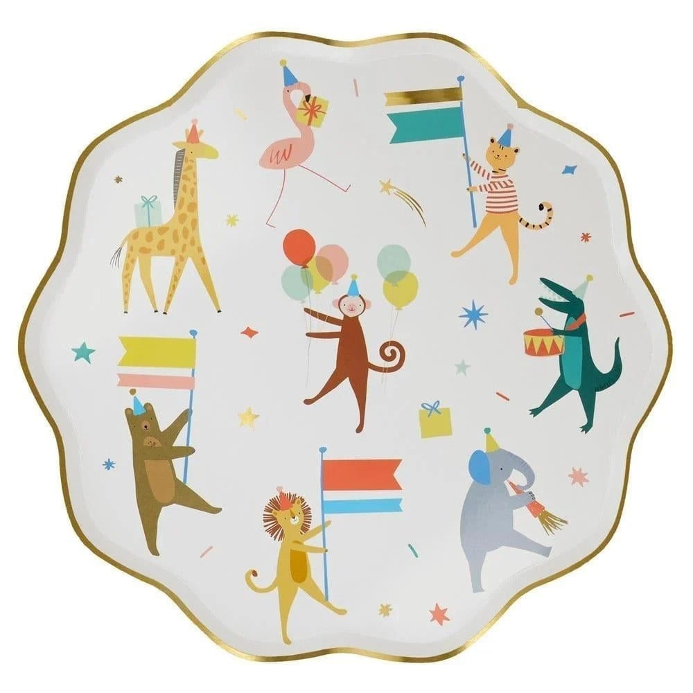 Meri Meri - Animal Parade Dinner Plates - Hayvan Geçit Töreni Tabaklar (L) (8'li)