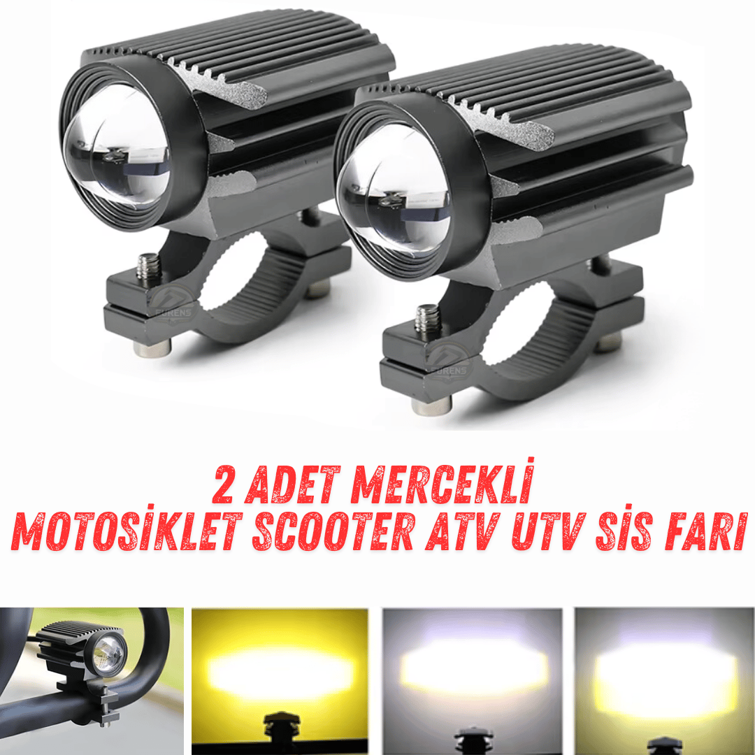 2 Adet Mercekli Motosiklet Scooter ATV Uyumlu Sis Farı Sarı-Beyaz Çift Renk 12V 50W F-Tip