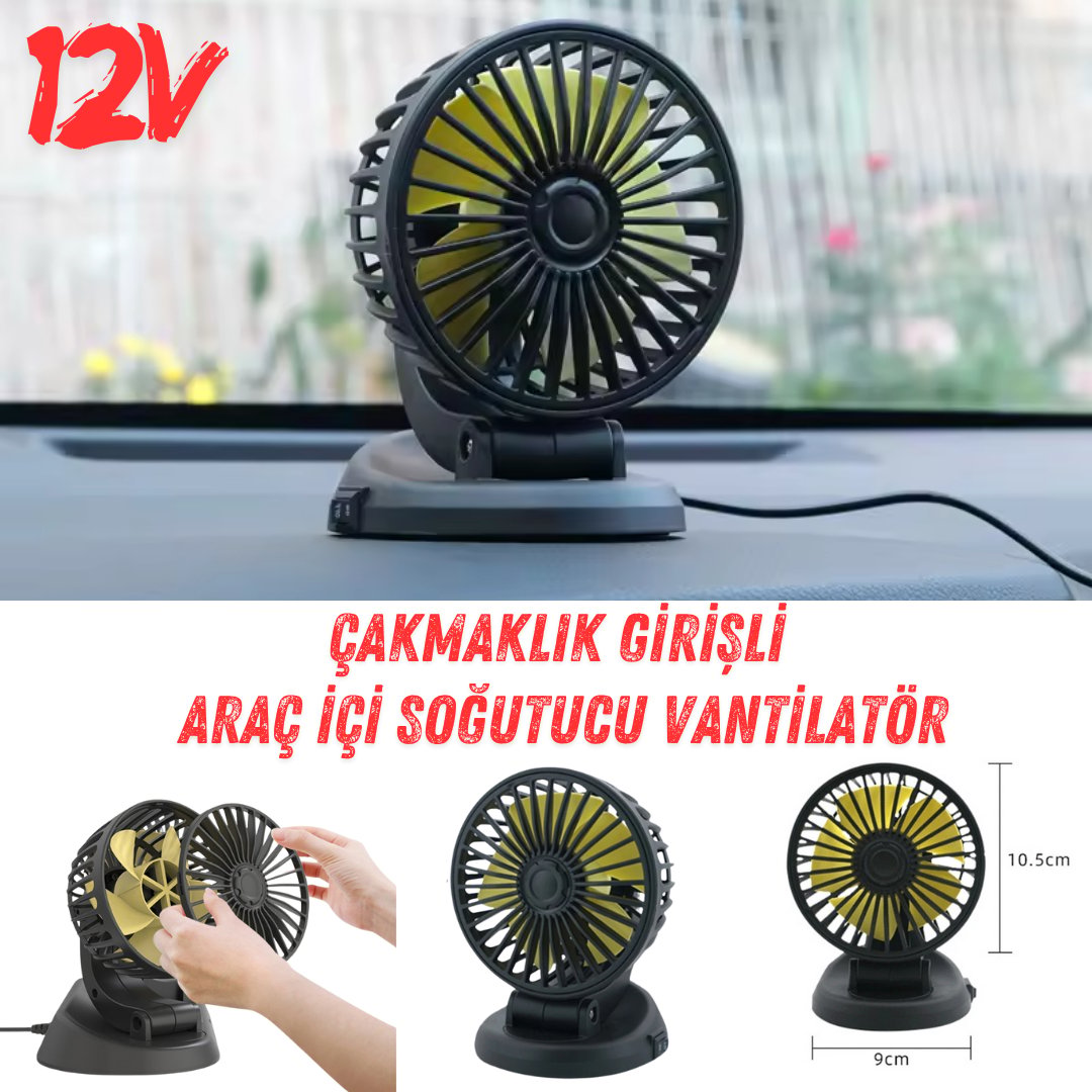 Araç İçi Vantilatör 360° Dönebilen Torpido Üstü Vantilatör 12v Uyumlu Tek Fanlı Soğutucu Fan Pervane 1 Fanlı