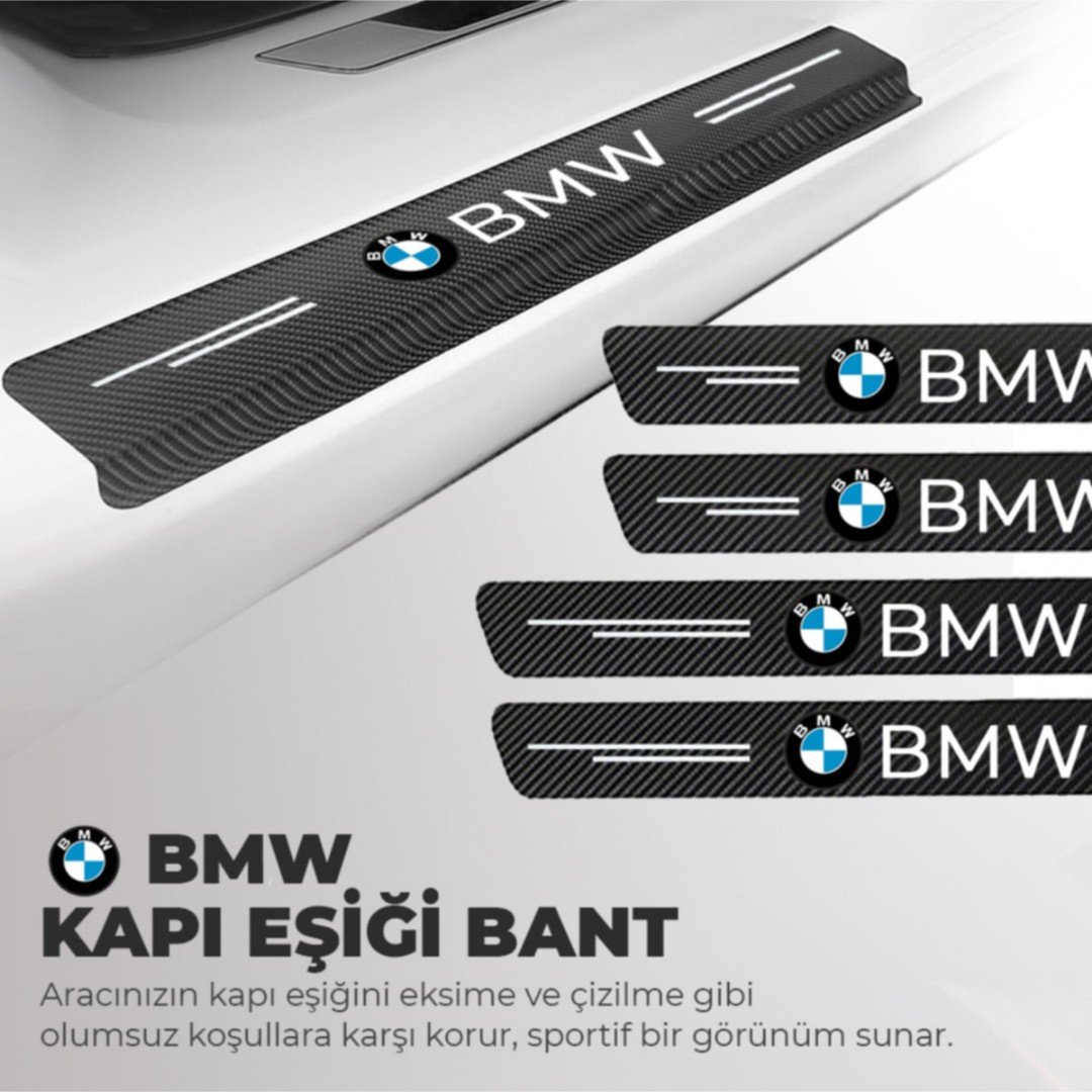 Bmw Logolu Karbon Kapı Eşiği Koruyucu Bant Folyo 4'lü Set