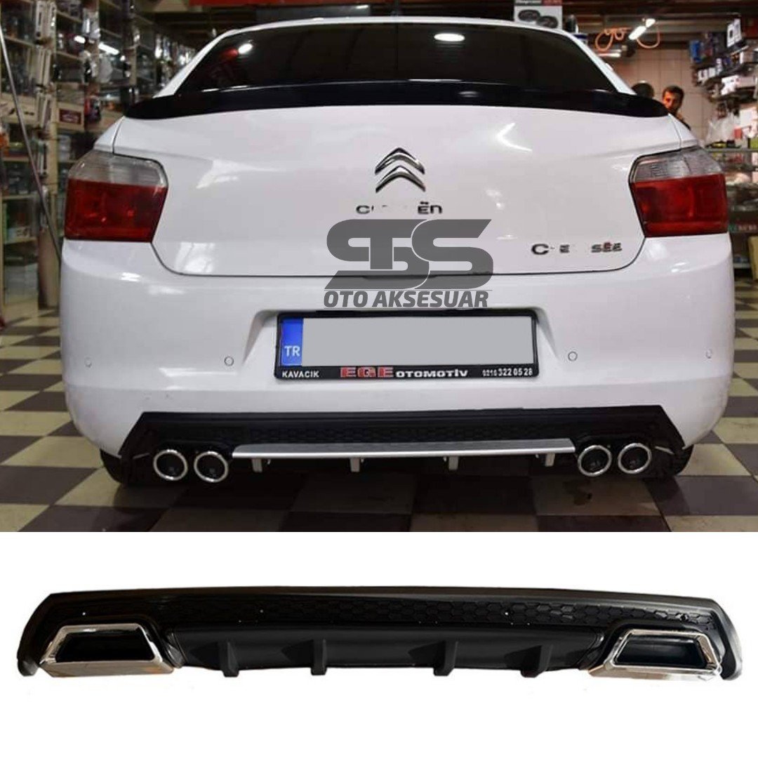 Citroen C-elysee Difüzör Arka Tampon Eki 2 Egzoz Çıkışlı Siyah Lüx Tip