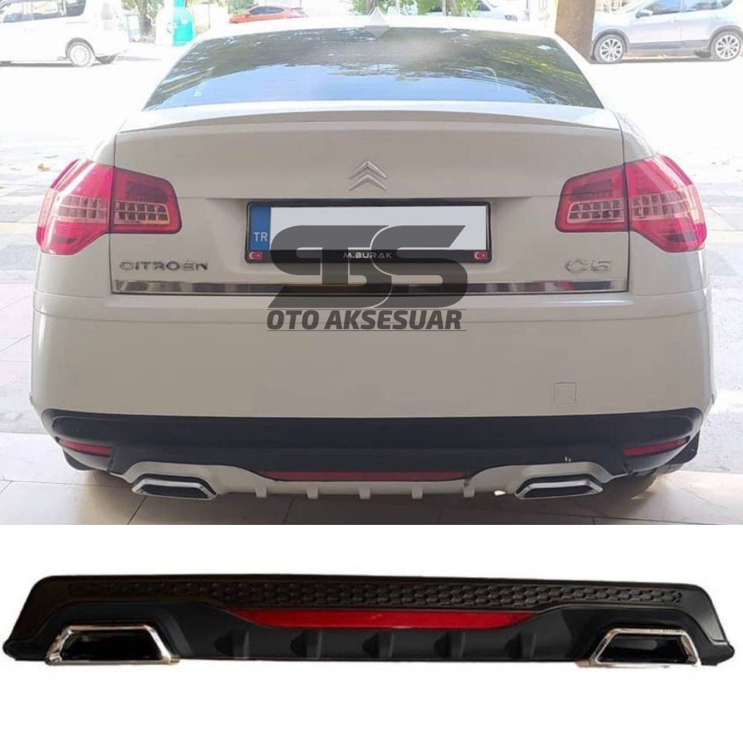 Citroen C5 Difüzör Arka Tampon Eki 2 Egzoz Çıkışlı Siyah Reflektörlü