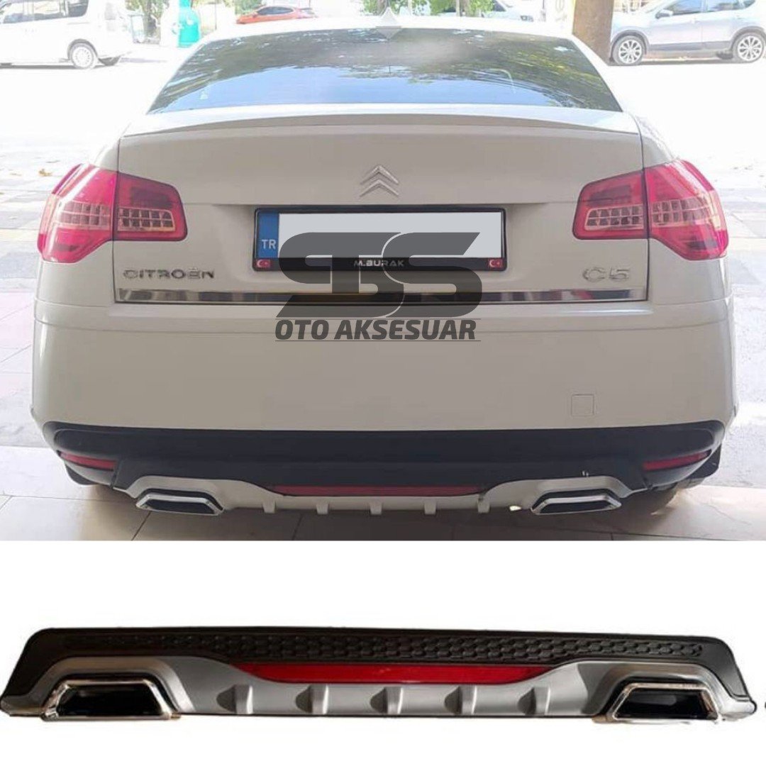 Citroen C5 Difüzör Arka Tampon Eki 2 Egzoz Çıkışlı Gri Reflektörlü