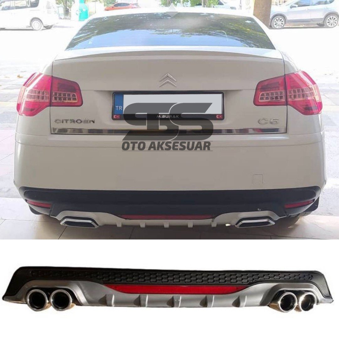 Citroen C5 Difüzör Arka Tampon Eki 4 Egzoz Çıkışlı Gri Reflektörlü