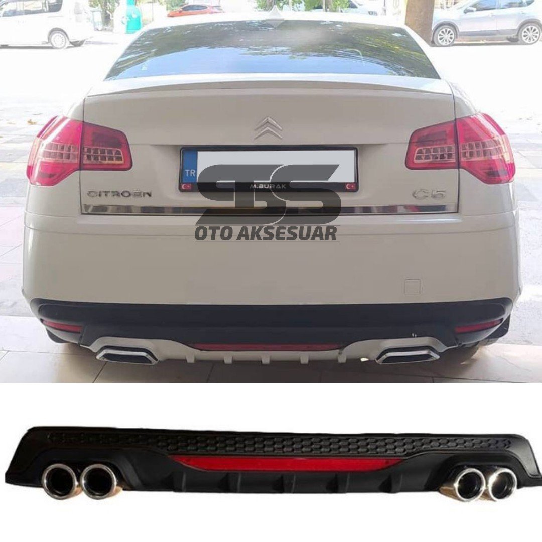 Citroen C5 Difüzör Arka Tampon Eki 4 Egzoz Çıkışlı Siyah Reflektörlü