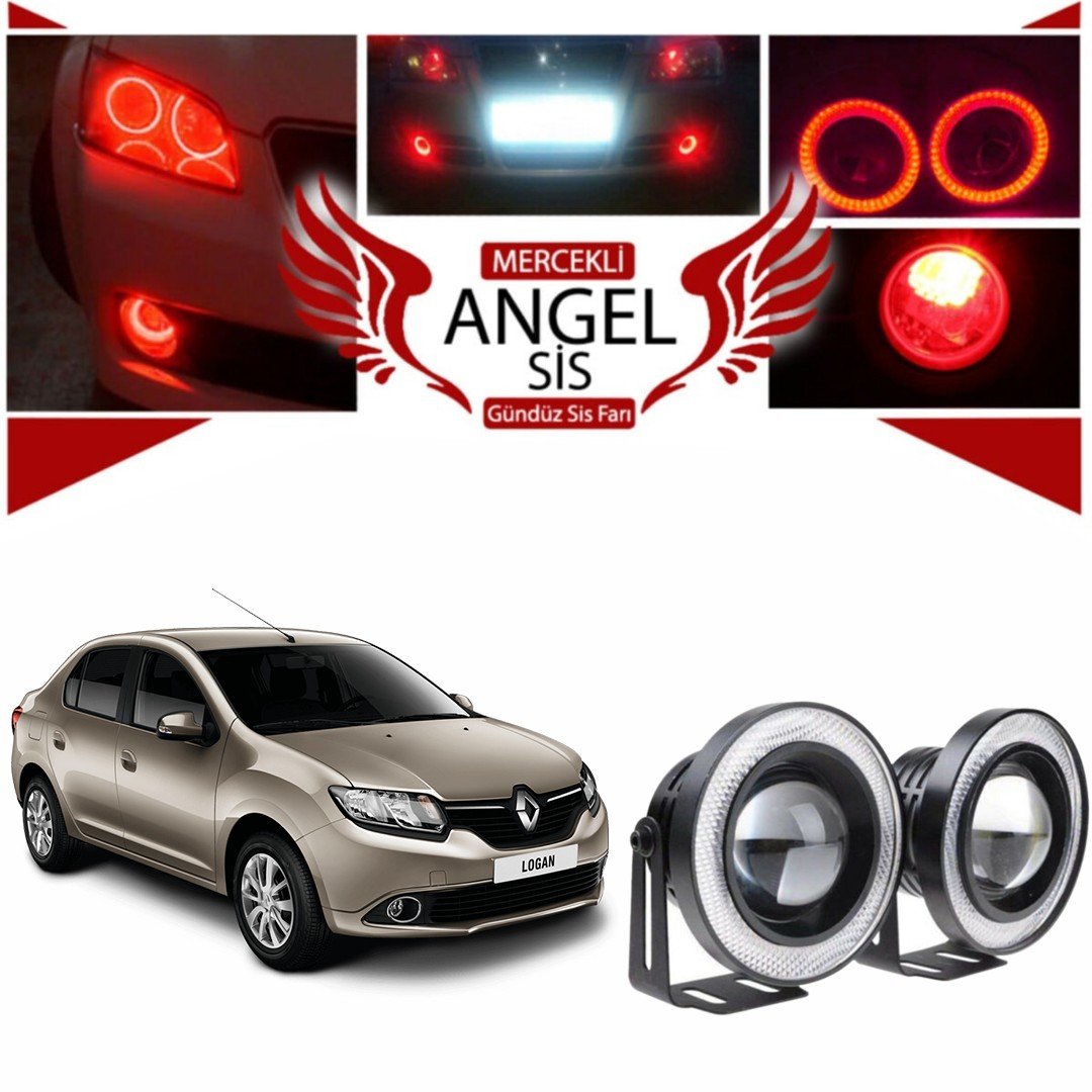 Dacia Logan Uyumlu, Universal Mercekli Led Angel Sis Farı, 76mm Kırmızı Renk