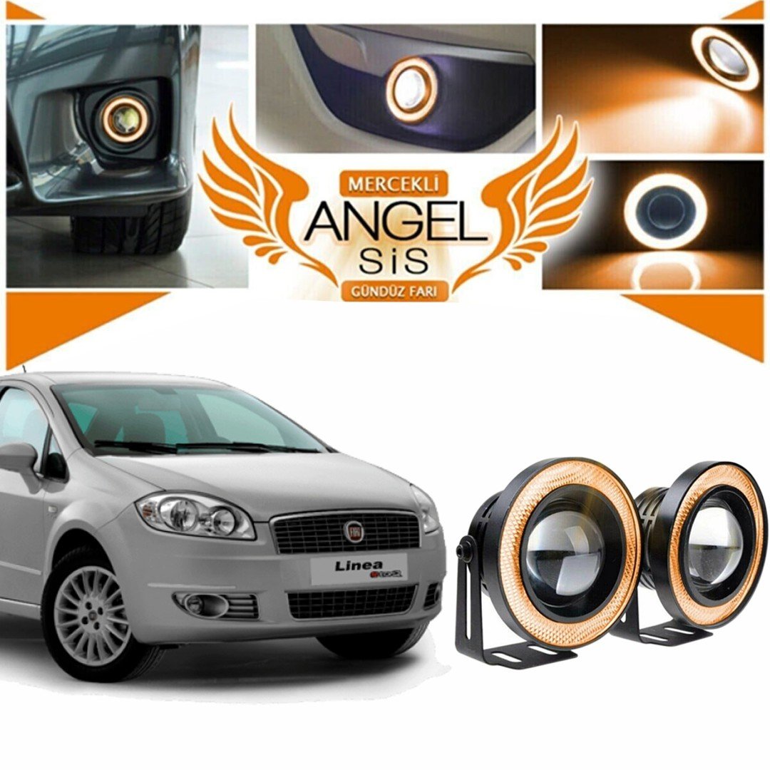 Fiat Linea Uyumlu, Universal Mercekli Led Angel Sis Farı, 76mm Turuncu Renk