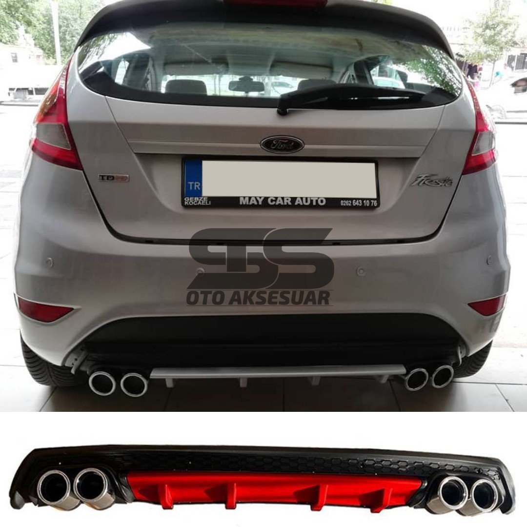 Ford Fiesta Mk7 Difüzör Arka Tampon Eki 4 Egzoz Çıkışlı Kırmızı Lüx Tip
